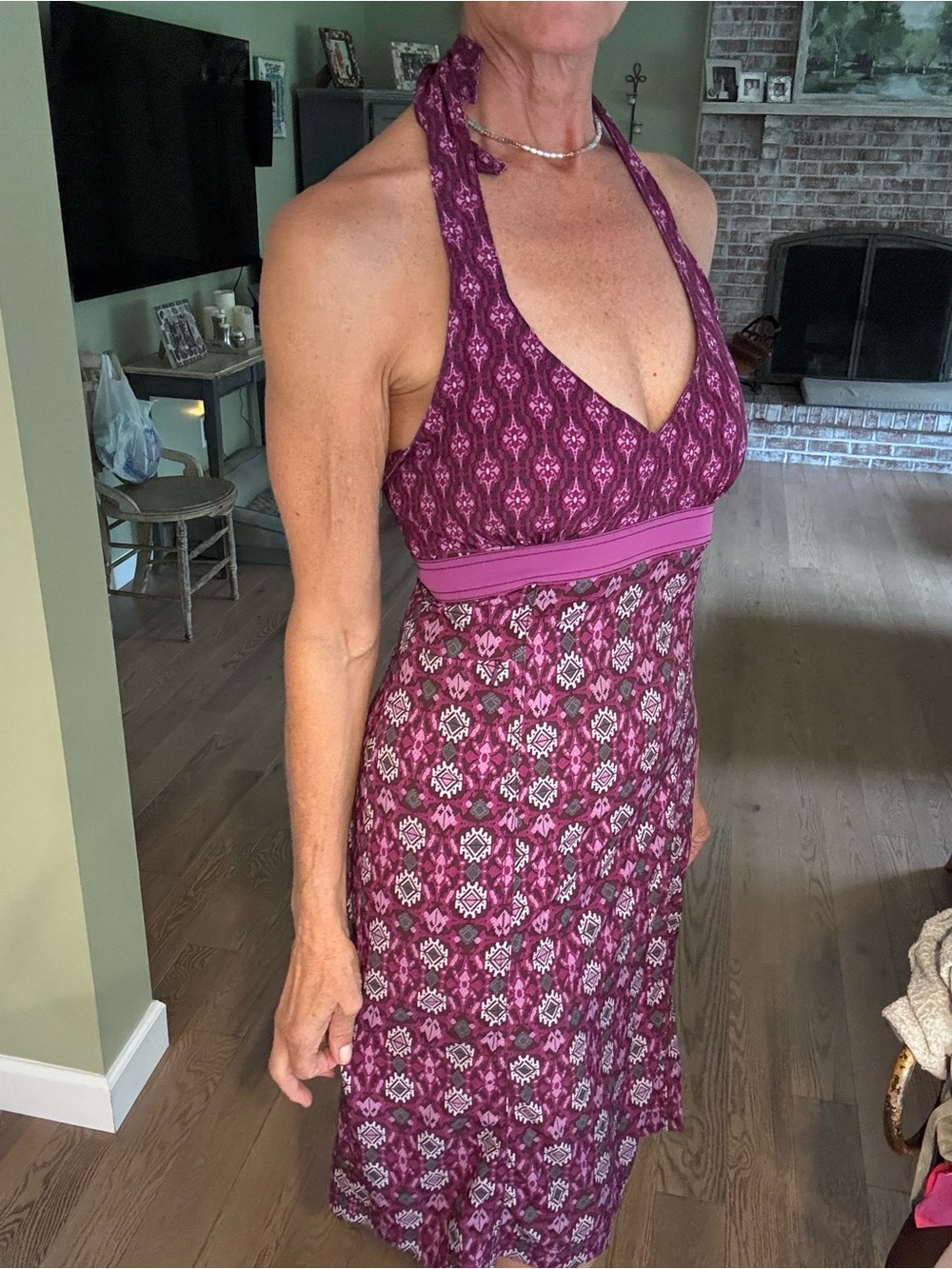 Athleta Halter Midi Dress in Berry/Pink Print